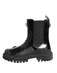Dolce & Gabbana Black Crystal Embellished Combat Boots Shoes