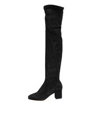 Dolce & Gabbana Black Suede Leather Knee High Boots Shoes