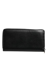 Dolce & Gabbana Black Leather Logo Plaque Zip Around Continental Wallet
