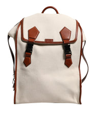 Dolce & Gabbana Beige Brown Canvas Leather EDGE Travel Men Back Pack Bag