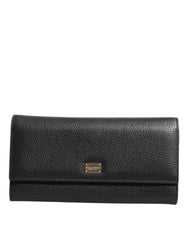 Dolce & Gabbana Black Leather Trifold Logo Plaque Card Holder Wallet