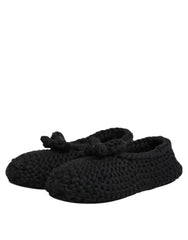 Dolce & Gabbana Black Wool Knit Slip On Ballerina Flats Shoes