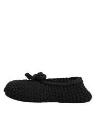 Dolce & Gabbana Black Wool Knit Slip On Ballerina Flats Shoes