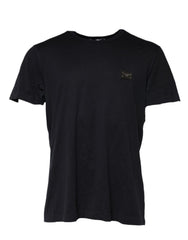 Dolce & Gabbana Dark Blue Logo Plaque Cotton Crewneck T-shirt