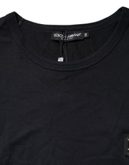 Dolce & Gabbana Dark Blue Logo Plaque Cotton Crewneck T-shirt
