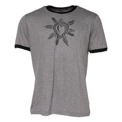 Dolce & Gabbana Gray Sacred Heart Cotton Crew Neck T-shirt