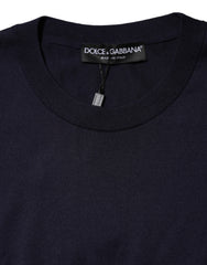 Dolce & Gabbana Dark Blue Silk Crew Neck Short Sleeves T-shirt