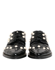 Dolce & Gabbana Black Leather Faux Pearl Dress Broque Shoes