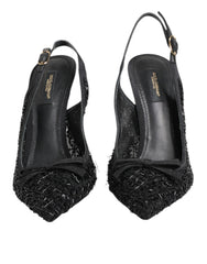 Dolce & Gabbana Black Tulle Ricamo Heels Slingbacks Shoes