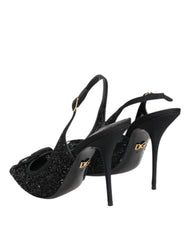 Dolce & Gabbana Black Tulle Ricamo Heels Slingbacks Shoes