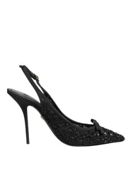 Dolce & Gabbana Black Tulle Ricamo Heels Slingbacks Shoes