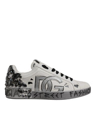 Dolce & Gabbana White Crystal Logo Portofino Sneakers Shoes