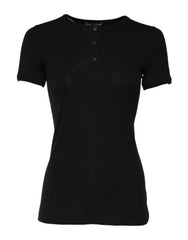 Dolce & Gabbana Black Cotton Henley Short Sleeves Top T-shirt