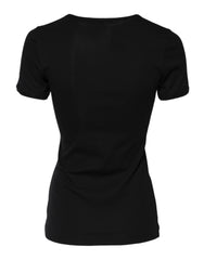 Dolce & Gabbana Black Cotton Henley Short Sleeves Top T-shirt