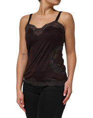 Dolce & Gabbana Dark Brown Lace Trim Wool Sleeveless Tank Top
