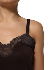 Dolce & Gabbana Dark Brown Lace Trim Wool Sleeveless Tank Top