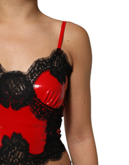 Dolce & Gabbana Red Black Lace Trim Polyester Sleeveless Tank Top