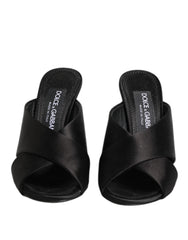 Dolce & Gabbana Black Logo KEIRA Satin Slides Sandals Shoes