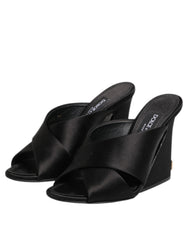 Dolce & Gabbana Black Logo KEIRA Satin Slides Sandals Shoes