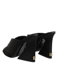 Dolce & Gabbana Black Logo KEIRA Satin Slides Sandals Shoes