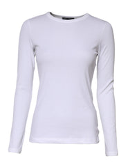 Dolce & Gabbana White Cotton Knit Round Neck Long Sleeves T-shirt