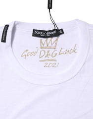 Dolce & Gabbana White Cotton Goodluck 2022 Crew Neck T-shirt