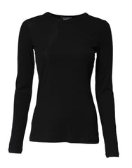 Dolce & Gabbana Black Cotton Knit Round Neck Long Sleeves T-shirt