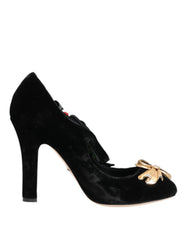 Dolce & Gabbana Black Roses Crystal Brooch Mary Jane Shoes