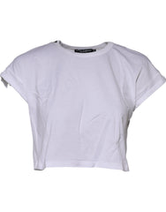 Dolce & Gabbana White Cotton Crew Neck Cropped Top T-shirt