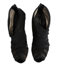 Dolce & Gabbana Black Mesh Stiletto Heels Ankle Boots Shoes