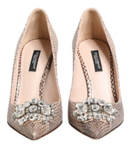 Dolce & Gabbana Beige Leather Crystal Embellished Pumps Shoes