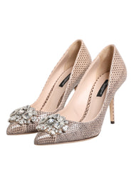 Dolce & Gabbana Beige Leather Crystal Embellished Pumps Shoes