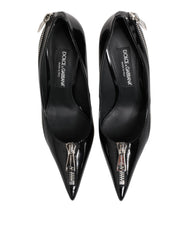 Dolce & Gabbana Black Patent Leather Zipper Heels Pumps Shoes