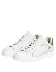 Dolce & Gabbana White Gold Leather Low Top Sneakers Shoes