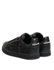 Dolce & Gabbana Black Floral Lace Low Top Sneakers Shoes