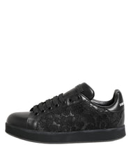 Dolce & Gabbana Black Floral Lace Low Top Sneakers Shoes