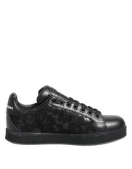 Dolce & Gabbana Black Floral Lace Low Top Sneakers Shoes