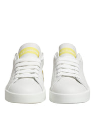 Dolce & Gabbana White Yellow Leather Low Top Sneakers Shoes