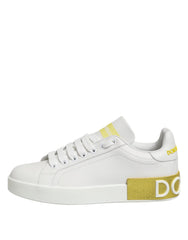 Dolce & Gabbana White Yellow Leather Low Top Sneakers Shoes