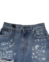 Dolce & Gabbana Blue Tattered High Waist Women Denim Jeans