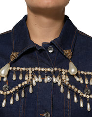 Dolce & Gabbana Blue Cotton Denim Crystal Embellished Jacket
