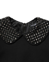 Dolce & Gabbana Black Crystal Embellished Collared Mini Dress