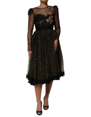 Dolce & Gabbana Black Crystal Heart Embellished A-line Dress