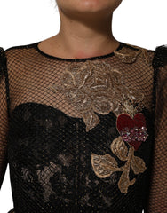 Dolce & Gabbana Black Crystal Heart Embellished A-line Dress