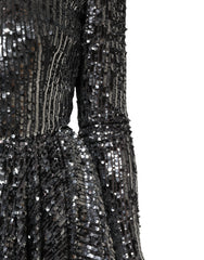Dolce & Gabbana Black Sequined Long Sleeves Midi A-line  Dress