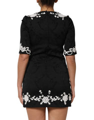 Dolce & Gabbana Black Lace Trim Short Sleeves A-line Dress