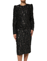 Dolce & Gabbana Black Sequin Bouclé Tweed Sheath Dress