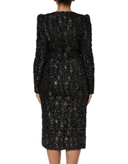 Dolce & Gabbana Black Sequin Bouclé Tweed Sheath Dress