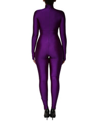 Dolce & Gabbana Purple Nylon Turtleneck Bodycon Jumpsuit Dress