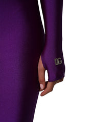 Dolce & Gabbana Purple Nylon Turtleneck Bodycon Jumpsuit Dress
